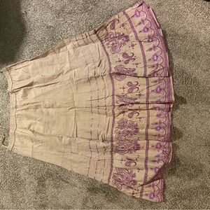 MKM Designs Beige Midi Skirt with Purple Embroidered Hem